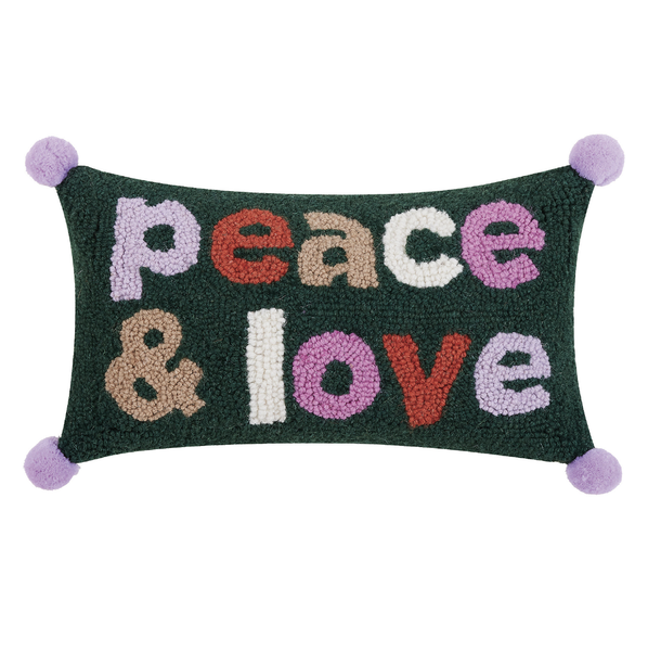 Peace And Love W/Pom Pom Hook Pillow