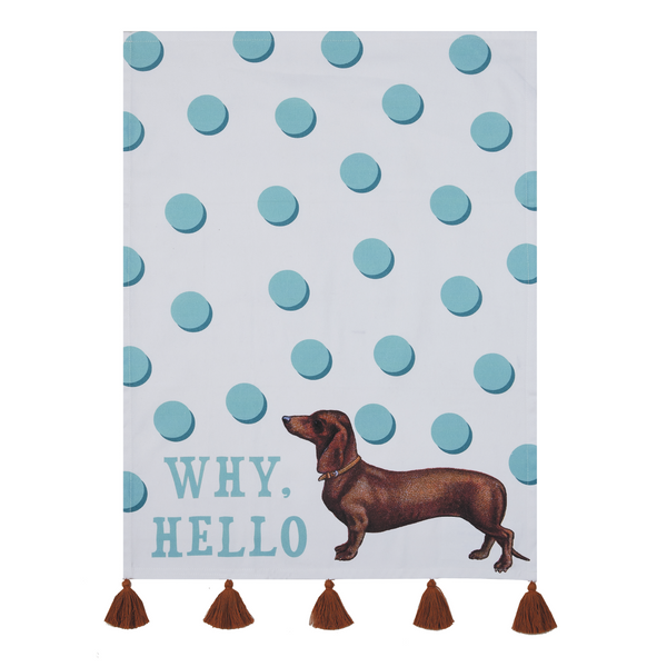 Why Hello Dog with Tassels Kitchen Towel