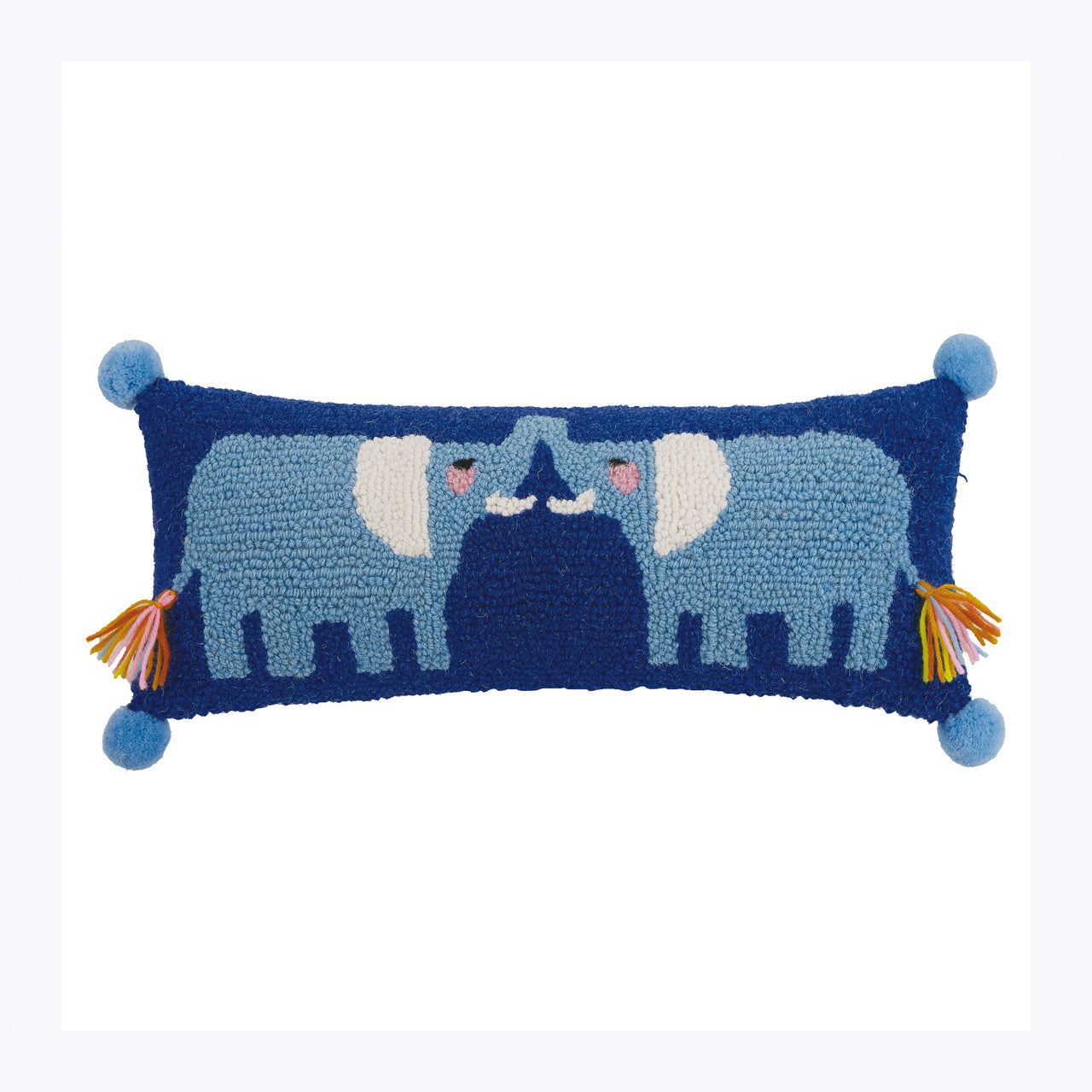 Elephant Hook Pillow w/Pom & Tassel