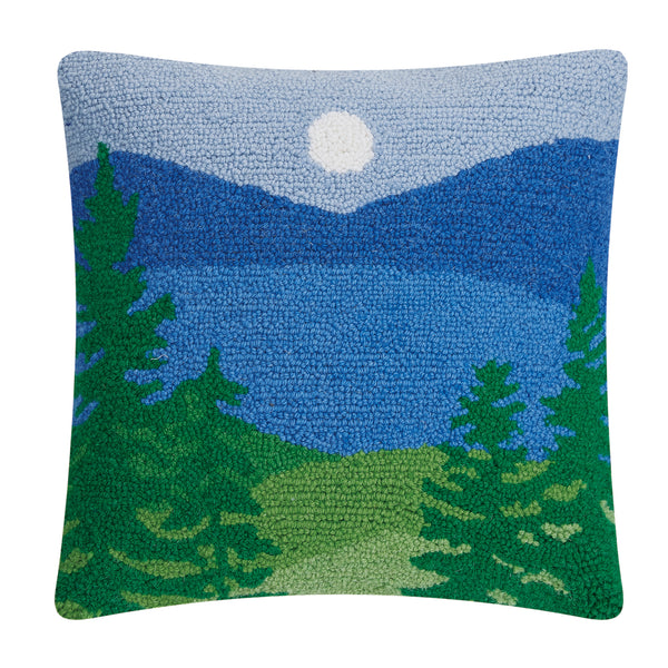 Lakeview cut paper collage hand-hooked wool accent pillow by Kate Nelligan Design