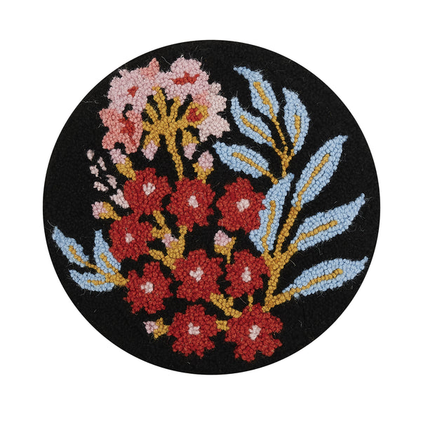Midnight Floral Round floral hand-hooked wool accent pillow by Teresa Chan