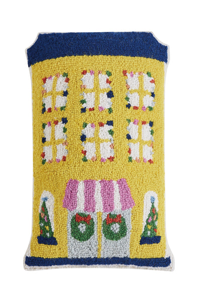 Yellow House Shaped bold modern hand-hooked wool accent pillow by Ampersand