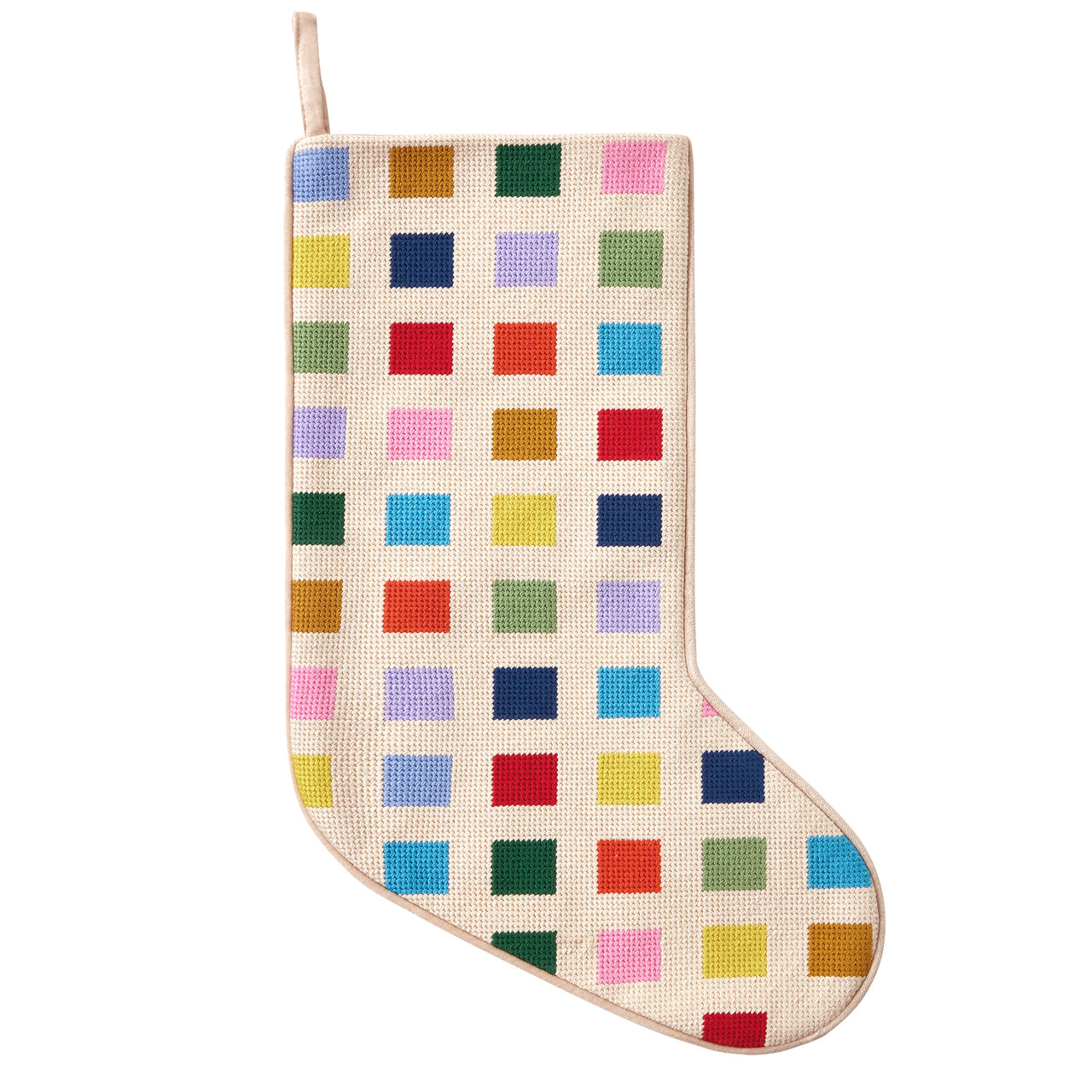 Color Block Embroidered Needlepoint Style Stocking