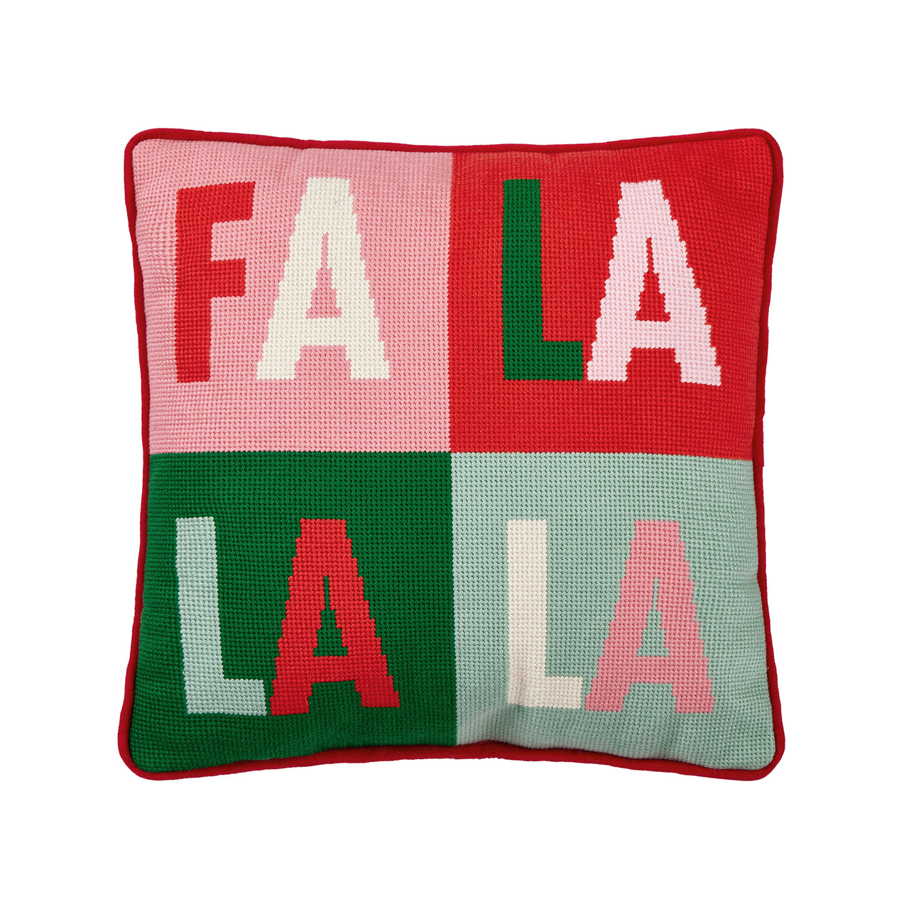 Fa La La Quadrant Embroidered Needlepoint Style Pillow