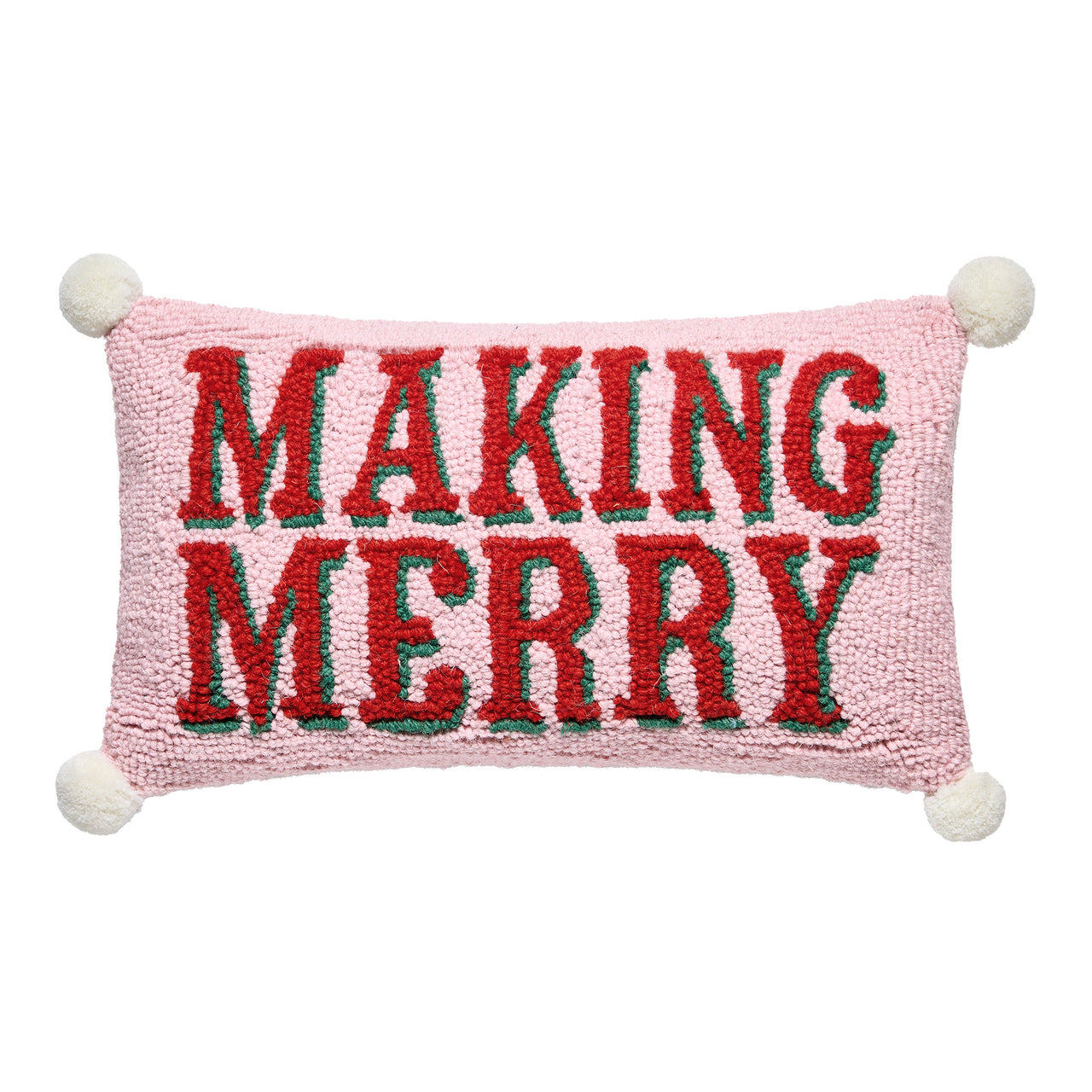 Making Merry w/Pom Poms Hook Pillow Poly Filled