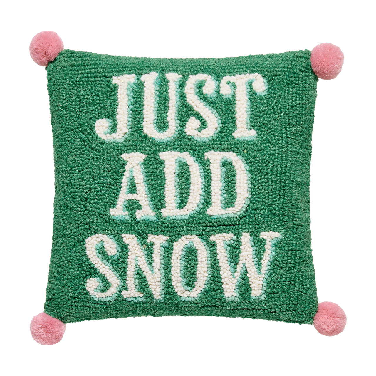 Just Add Snow w/Pom Poms Hook Pillow Poly Filled