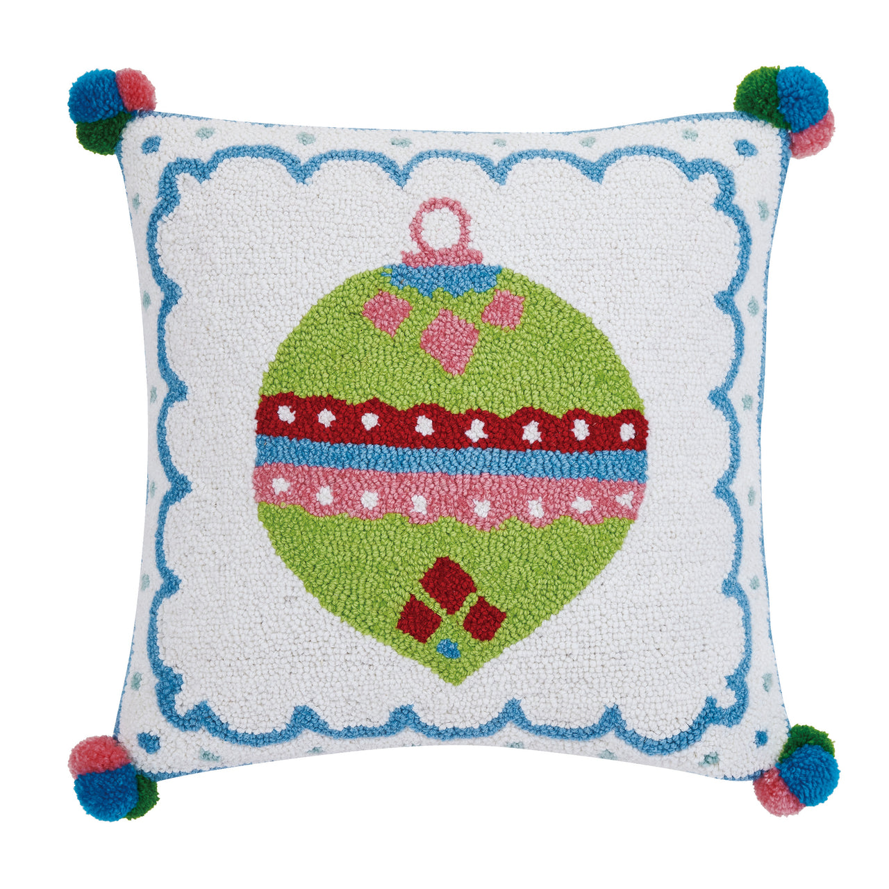 Sparkle Green Ornament w/Poms Hook Pillow