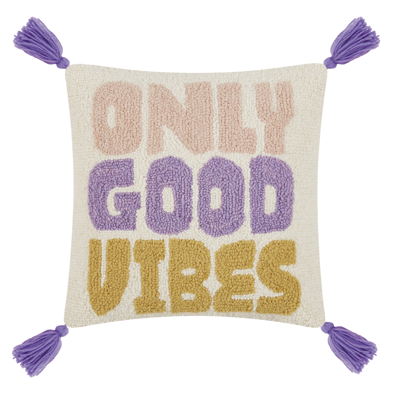 Only Good Vibes Hook Pillow with Tassels