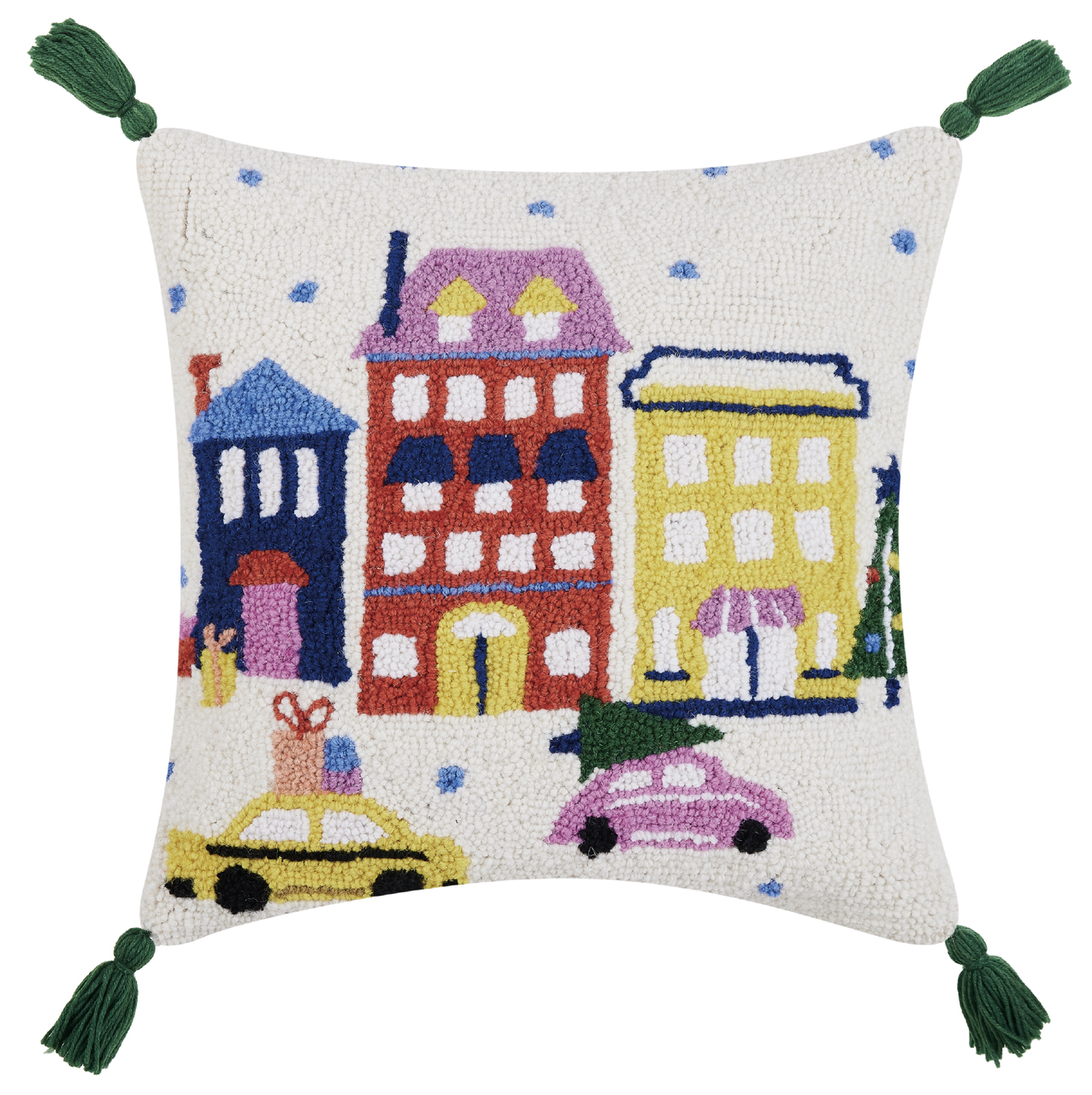 Xmas in City Hook Pillow with Tassels