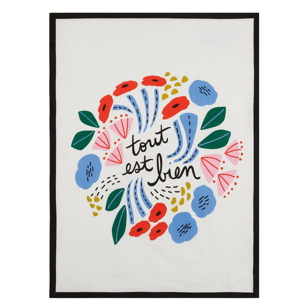 Tout Est Bien whimsical nature cotton kitchen towel by Elizabeth Olwen