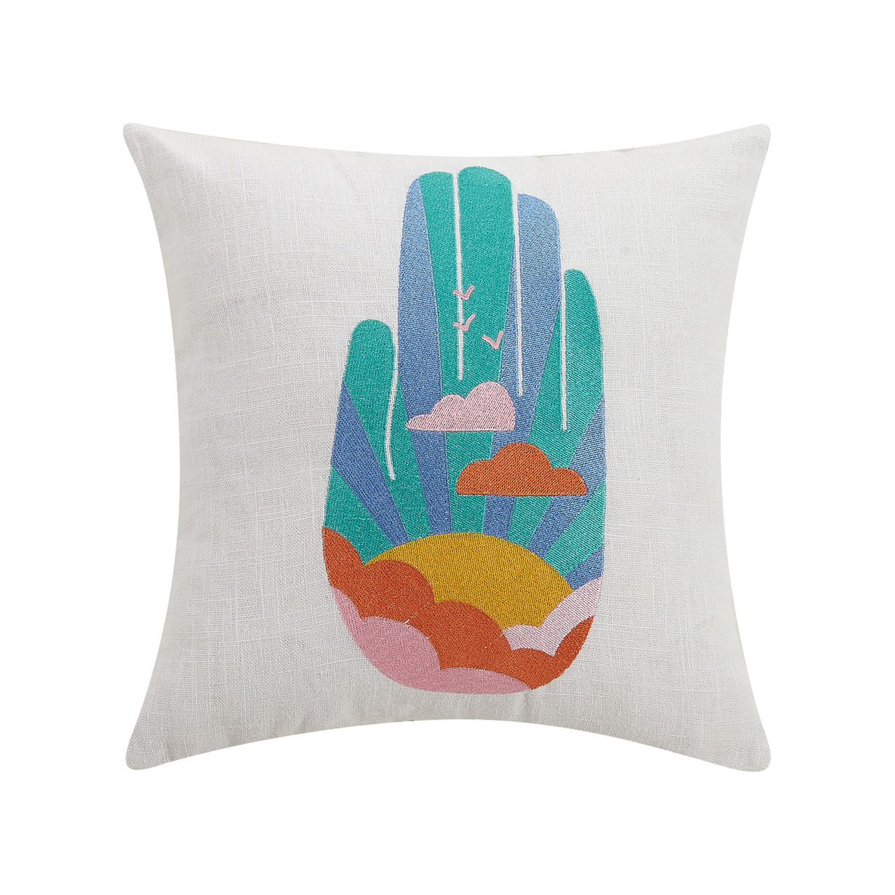 Hamsa Horizon Embroidered Pillow, 14"x14"