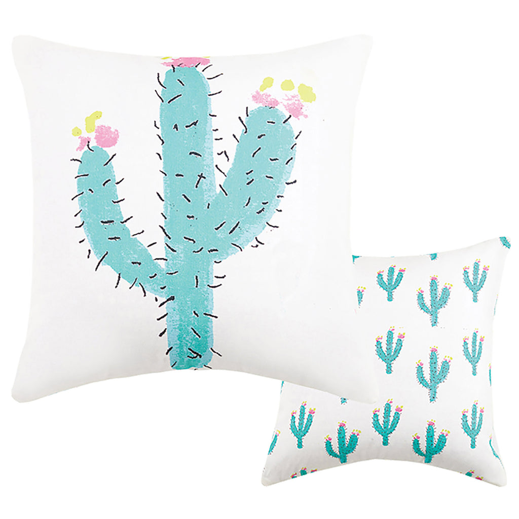 Peking Handicraft 24bbh01c16sq 16 x 16 in. Cacti Reversible Canvas Pillow, Turquoise