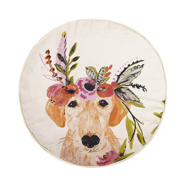 Floral Labrador Embroidered Throw Pillow