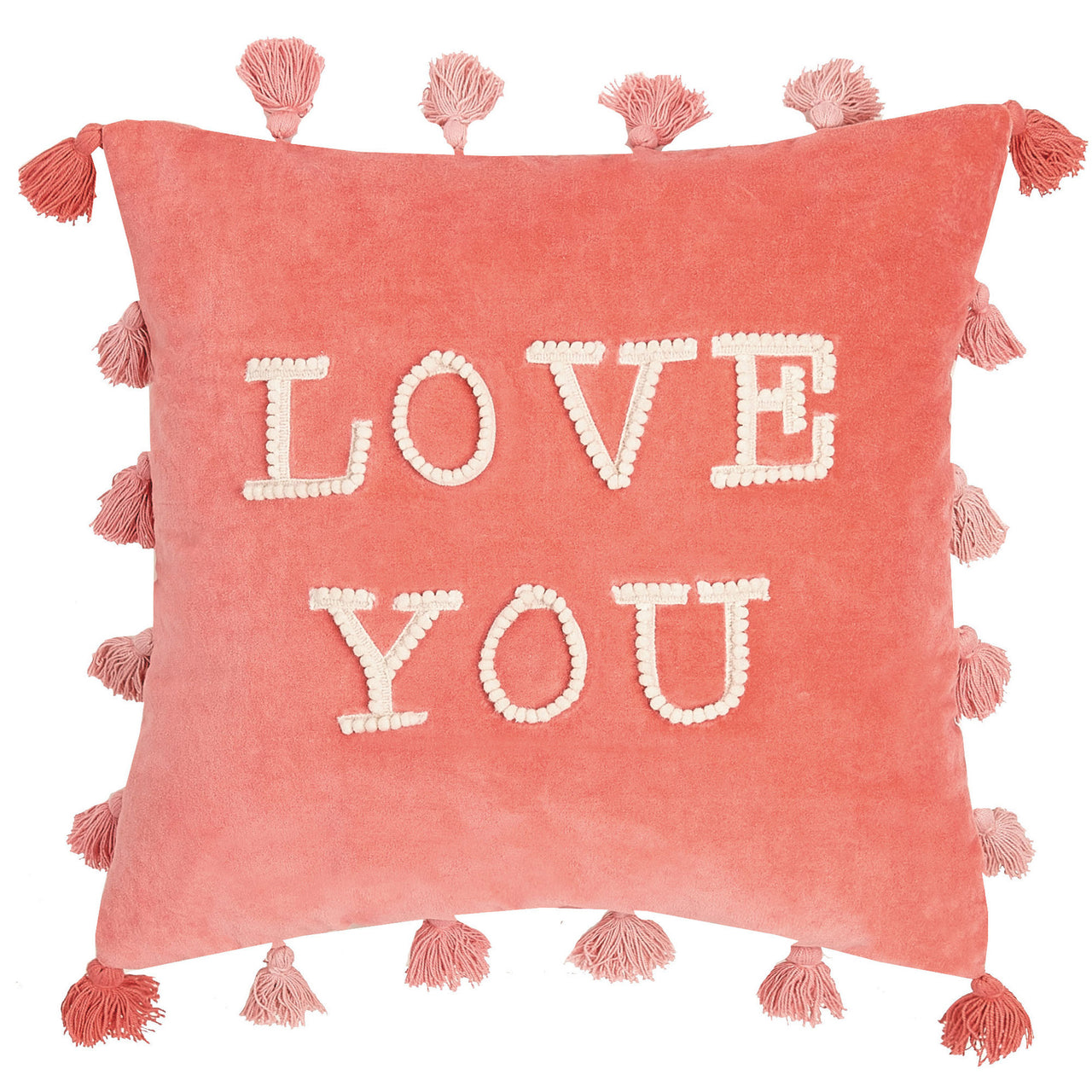 LOVE YOU Pink Embroidered Throw Pillow