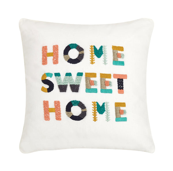 Home Sweet Home Embroidered Colorful Throw Pillow