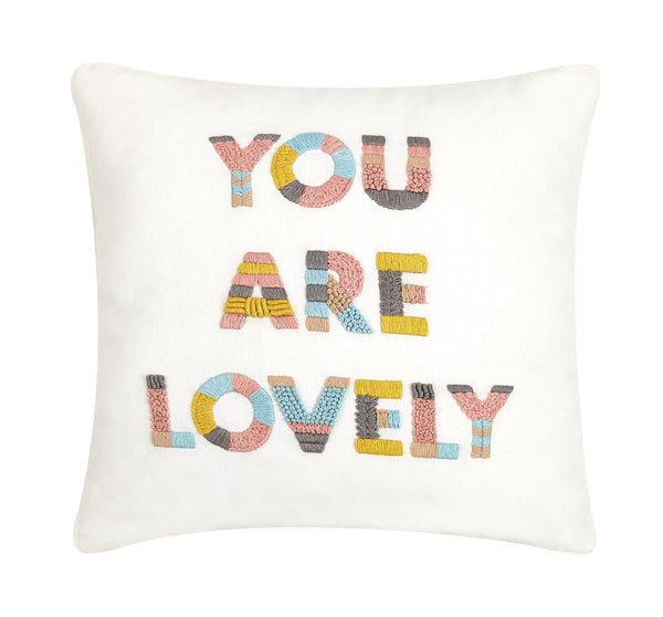 You Are Lovely Embroidered Colorful Throw Pillow - Makers Collective designer pillow by Makers Collective