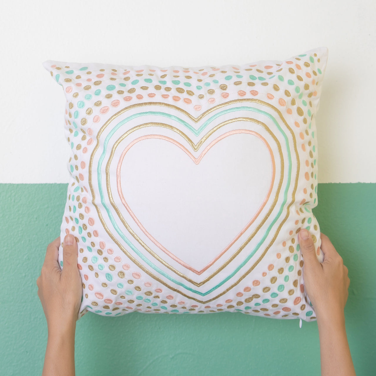 Full Hearts Embroidered Throw Pillow