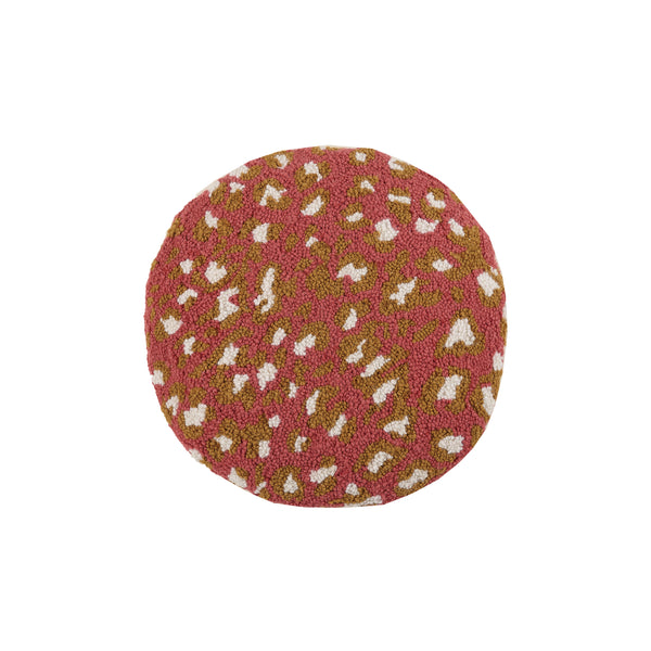 Leopard print hand-hooked wool accent pillow by Teresa Chan