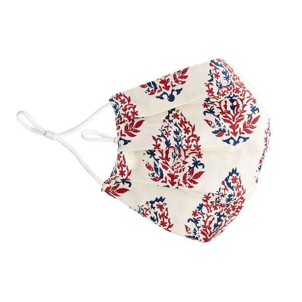 Cotton Face Mask, Red/Blue Paisley