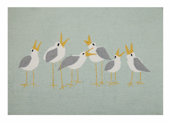 Seagulls cut paper collage hand-hooked wool accent rug by Kate Nelligan Design