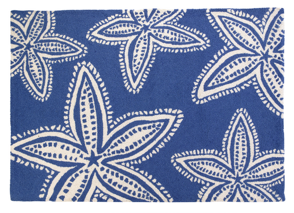Starfish Navy fish hand-hooked wool accent rug by Kate Nelligan Design