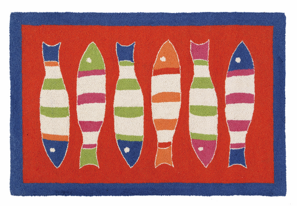 Picket Fish Orange fish hand-hooked wool accent rug by Kate Nelligan Design