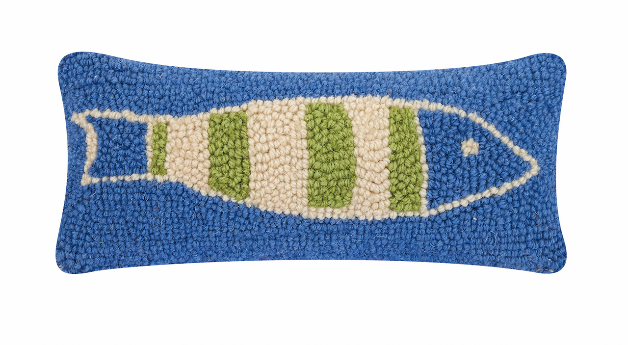 Blue Green Picket Fish Hook Pillow