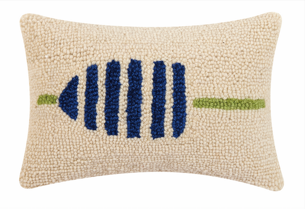 Navy Stripe Buoy hand-hooked wool accent pillow by Kate Nelligan Design