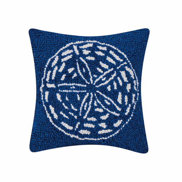 Sand Dollar cut paper collage hand-hooked wool accent pillow by Kate Nelligan Design