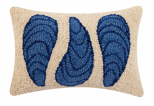 Triple Mussel cut paper collage hand-hooked wool accent pillow by Kate Nelligan Design